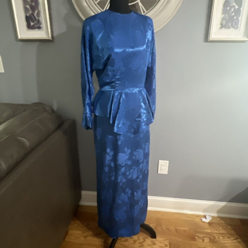 Vintage 1980s Blue ︱Dress︱Unbranded︱Satin Feel︱Medium